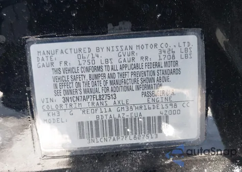 2015 Nissan Versa 1.6 S+ from USA, damaged, VIN 3N1CN7AP7FL827513